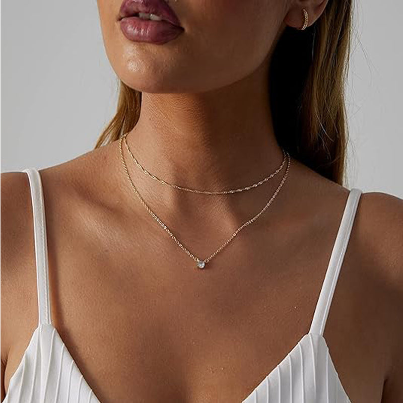 14K Gold Solitaire Pendant Necklaces