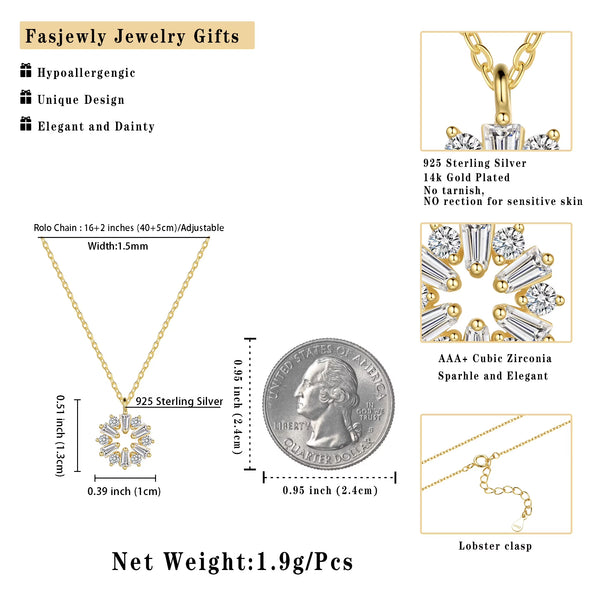 Gold Cute Necklace,Sterling Silver Dainty round CZ Pendant Necklaces for Women