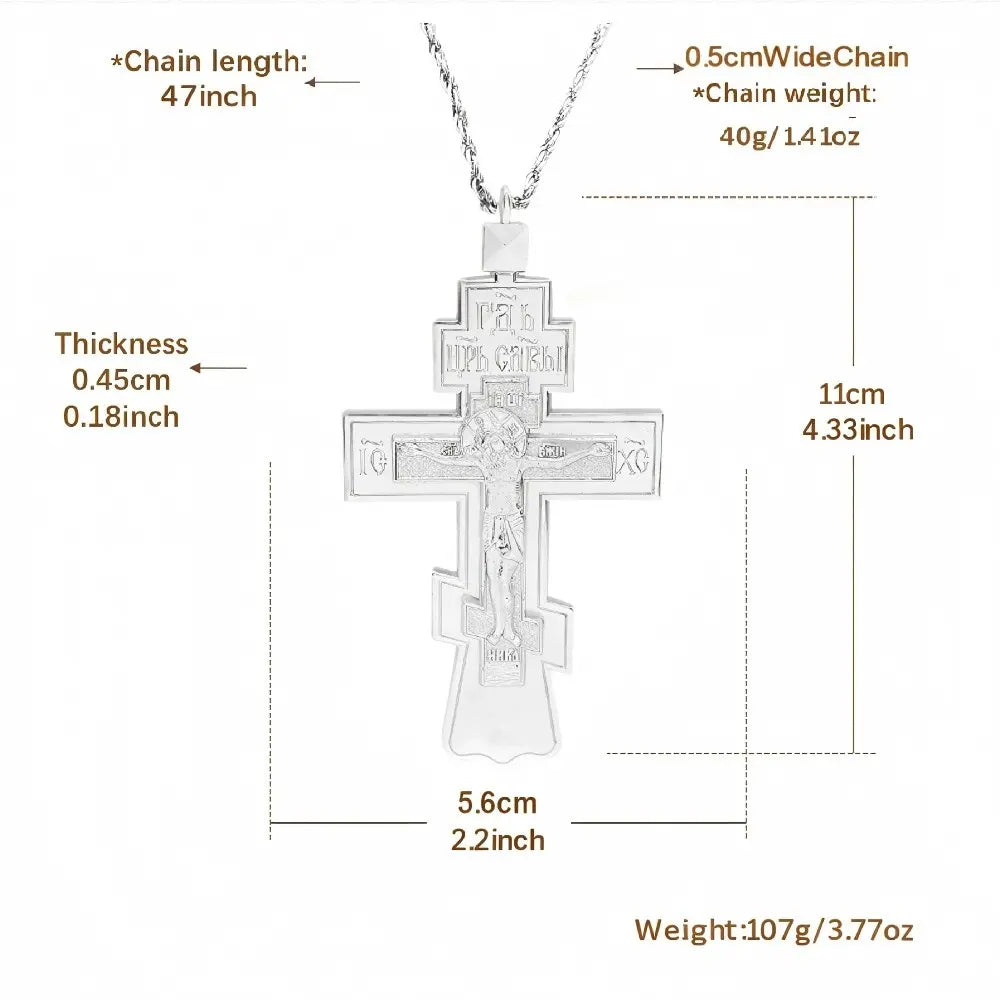 Eastern Orthodox Cross Medallion Pendant Design Necklace Chain Necklaces 47" Chain Zinc Alloy Crucifix Religious Jewelry Gift for Men and Women Faith Pendant Necklace