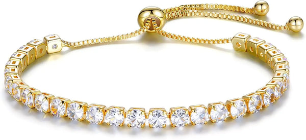 Tennis Bracelets for Women 18K Gold Plated 4Mm Zirconia Crystal Adjustable Silver Rose Gold Bracelets Gift Wedding Party Jewelry