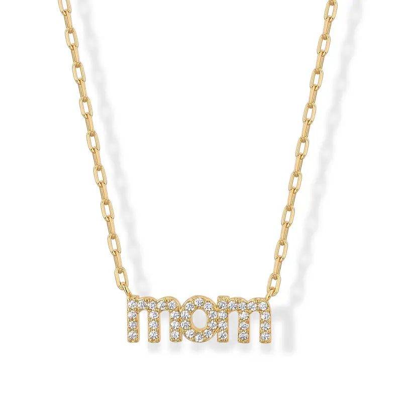 PAVOI 14K Gold Plated Mom Necklace for Women - Mama Pendant Necklaces Gold Jewelry Gift for Mothers Day - Trendy Pendant New Mom Jewelry with Cubic Zirconia, Heart, Bubble Letter