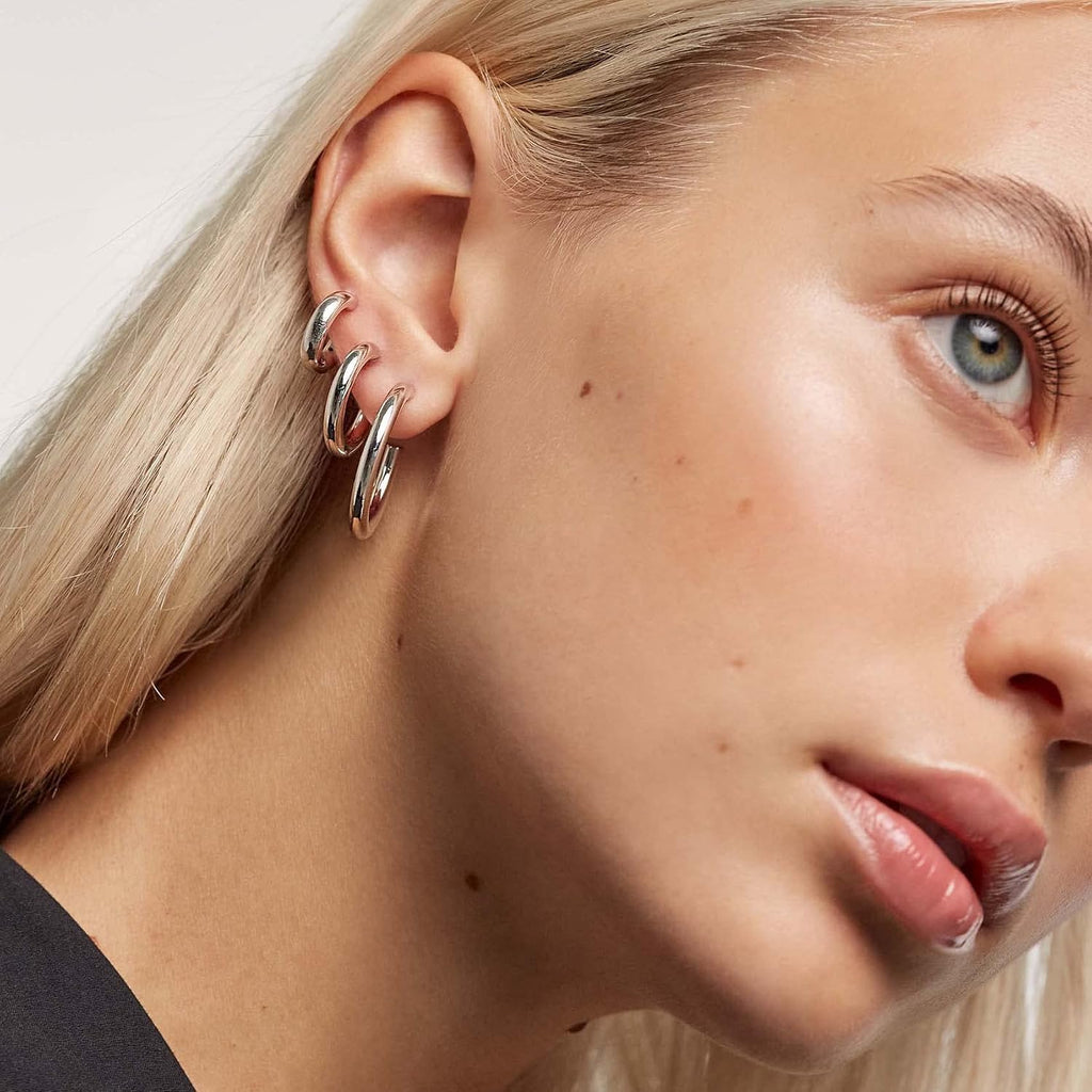 4Mm Thick Gold Chunky Earrings Steling Silver Post Hoops Earrings for Women Hollow Tube Hoops Earrings Thick Gold Hoop Earrings Hypoallergenic Lightweight Gold Hoop Large Earrings 20/30/40/50/60MM