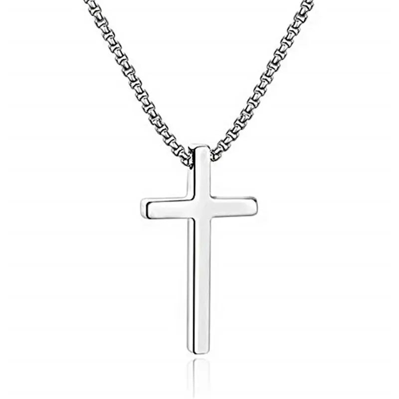 Men'S Stainless Steel Plain Cross Pendant Necklace in Black/Silver/Gold, Box Chain 18 Inches