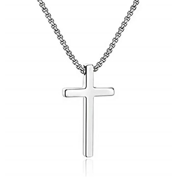 Men'S Stainless Steel Plain Cross Pendant Necklace in Black/Silver/Gold, Box Chain 18 Inches
