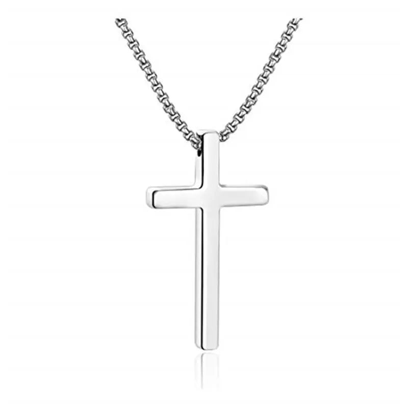Men'S Stainless Steel Plain Cross Pendant Necklace in Black/Silver/Gold, Box Chain 18 Inches