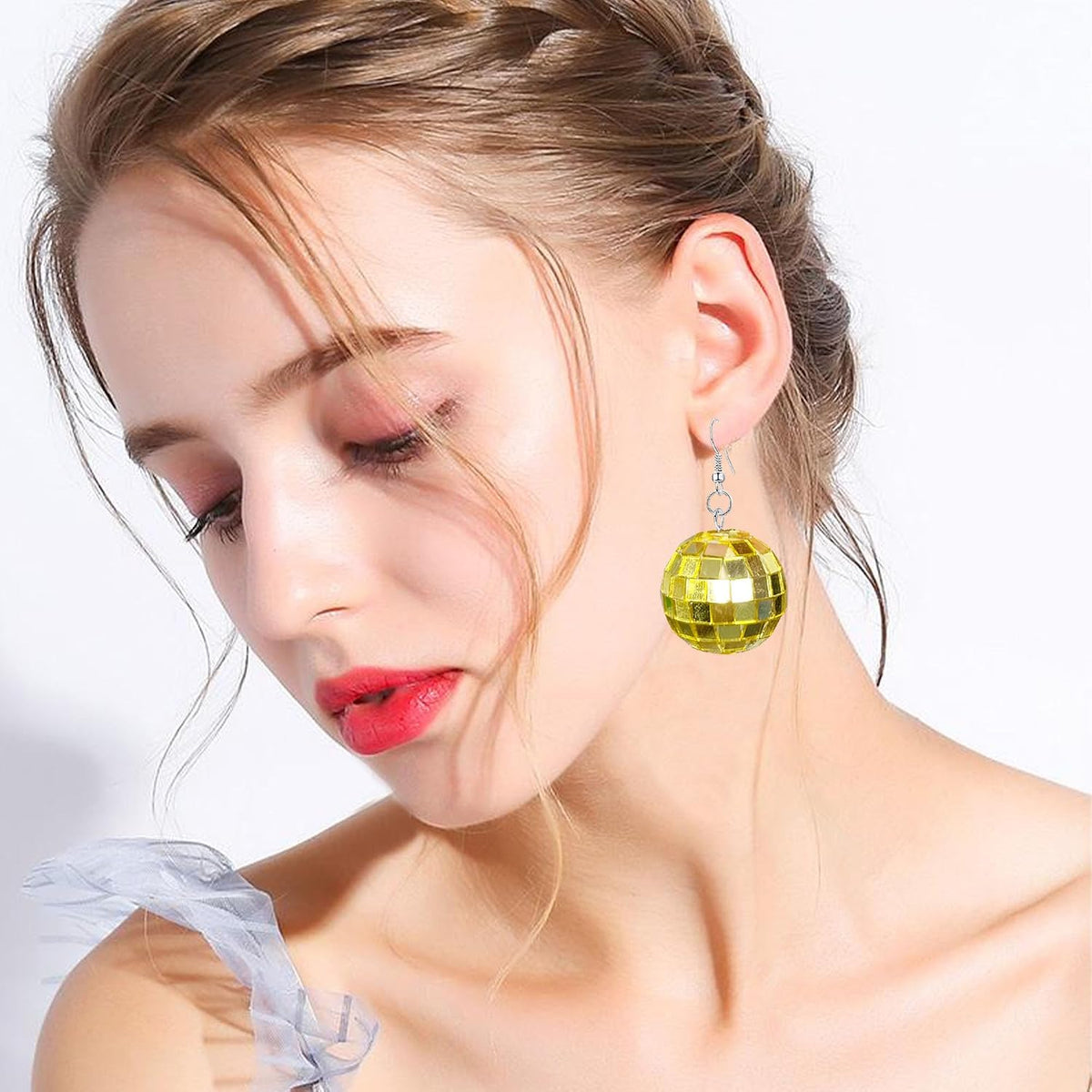 Disco Ball Earrings for Women Christmas Earrings Glitter Light Bulb Dangle Earrings 70'S Disco Punk Earrings