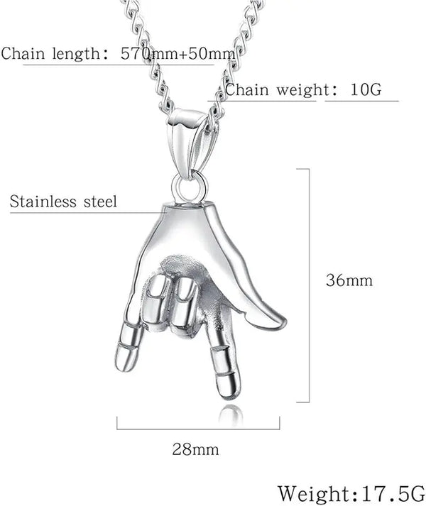 Men'S Individuality Hand Gesture Rock on Titanium Steel Pendant Necklace, Durable Steel Chain Necklaces, Ideal Music-Lover Gift