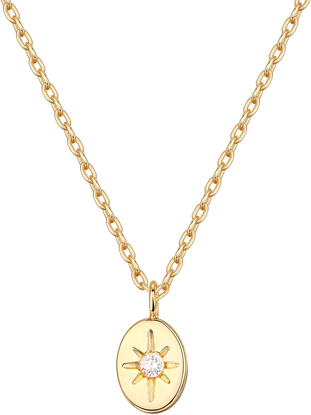14K Gold Plated Engraved Coin Pendant Necklaces for Women