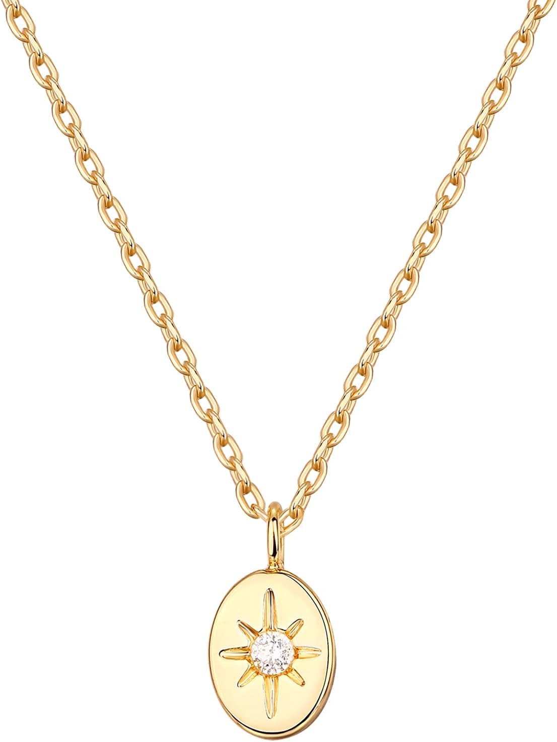 14K Gold Plated Engraved Coin Pendant Necklaces for Women