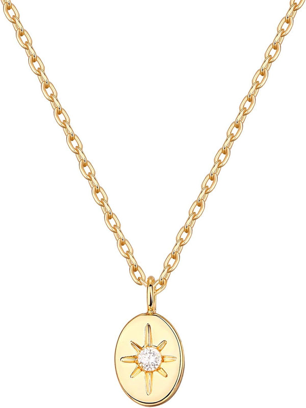 14K Gold Plated Engraved Coin Pendant Necklaces for Women