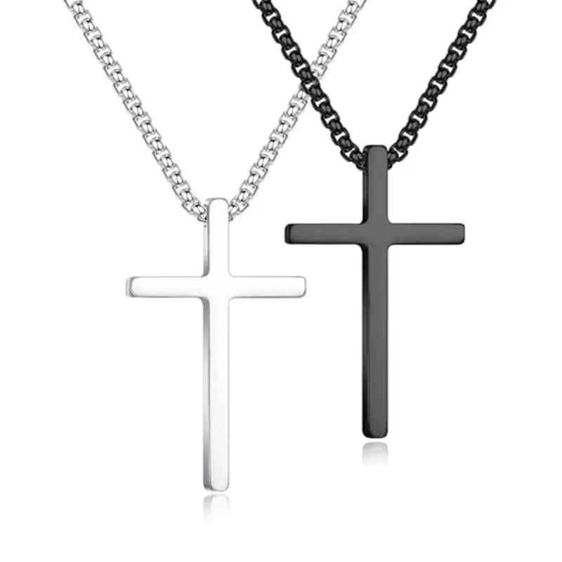 Men'S Stainless Steel Plain Cross Pendant Necklace in Black/Silver/Gold, Box Chain 18 Inches