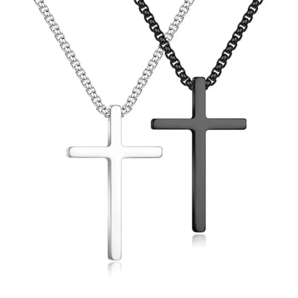 Men'S Stainless Steel Plain Cross Pendant Necklace in Black/Silver/Gold, Box Chain 18 Inches