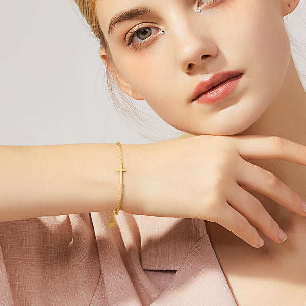 14K Gold Bracelets for Women Gold Bracelet for Womens Reliable Dainty Cross Bracelet for Womens Thin Charm Trendy Cross Bracelets for Women