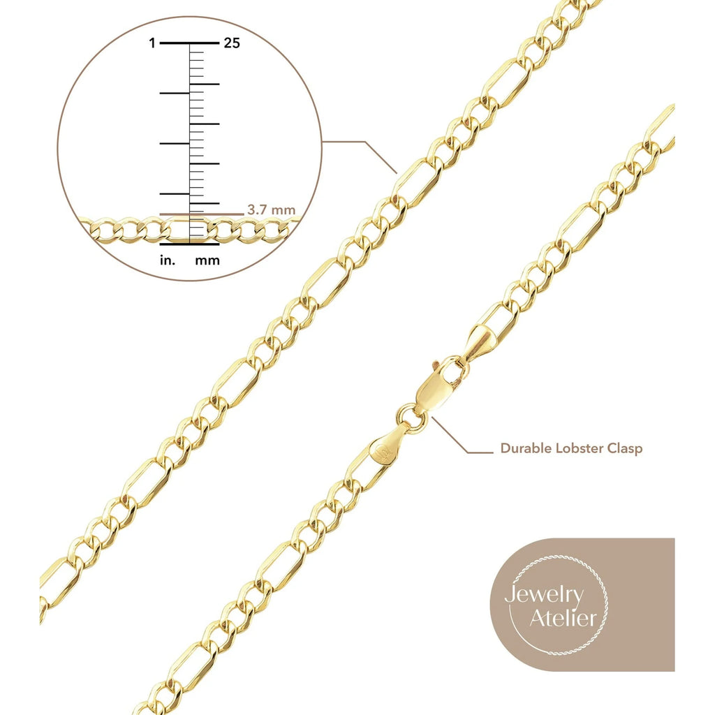 Gold Chain Necklace Collection - 14K Solid Yellow Gold Filled Figaro Chain Necklaces for Women and Men with Different Sizes (2.8Mm, 3.7Mm, 4.7Mm, 5.6Mm)