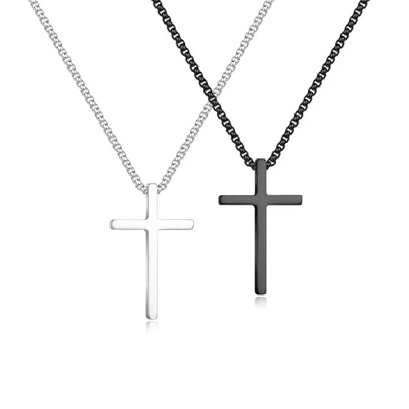 Men'S Stainless Steel Plain Cross Pendant Necklace in Black/Silver/Gold, Box Chain 18 Inches