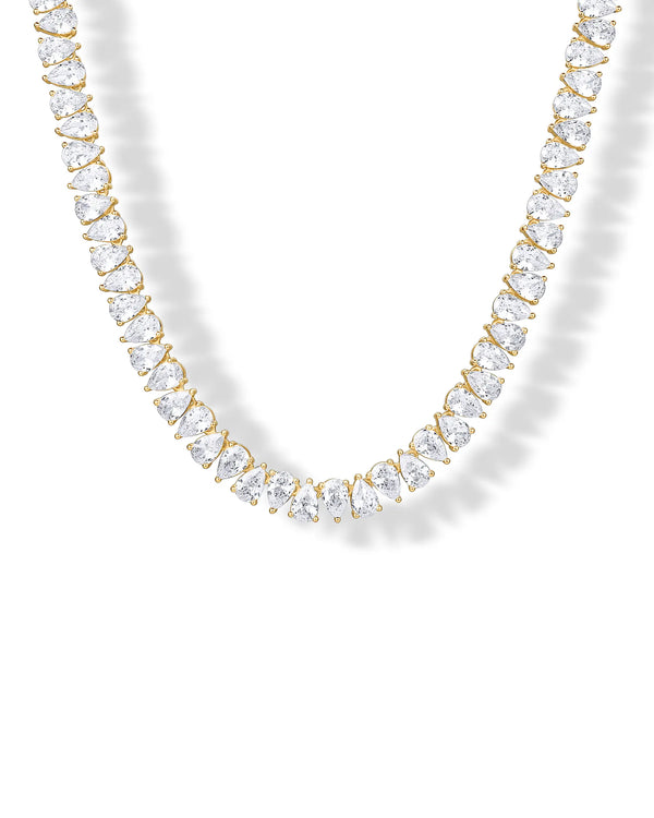 PAVOI 14K Gold Plated Pear Cubic Zirconia Tennis Necklace for Women – Tennis Chain Necklaces – Sizes 15" and 18"