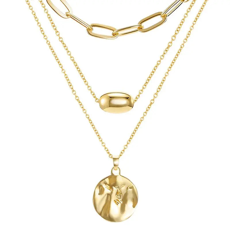 Women'S 3Pcs Gold Minimalist Long Paperclip Link Chain Necklaces with Coin Pendant, Dainty Chain, Minimalist Chic Jewelry, Fashion Chic Accessories, Everyday Wear Jewelry Gift,Sohochic