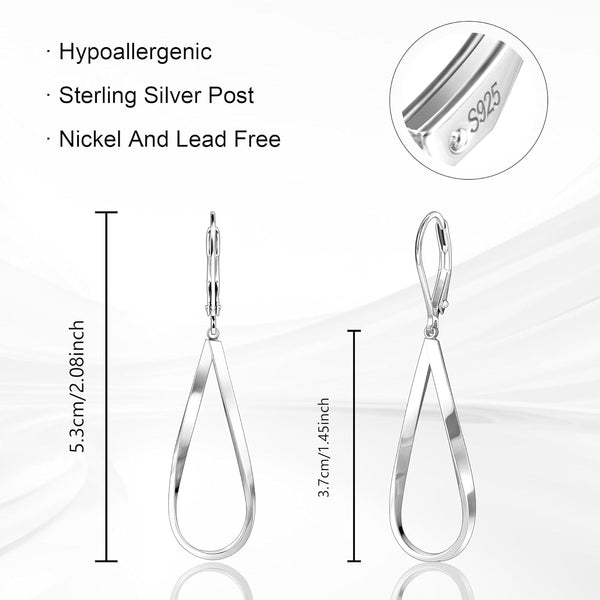 Silver Teardrop Leverback Earrings for Women Trendy Waterdrop Drop Twisted Dangle Earrings Jewelry 14K Gold Plated Hypoallergenic Boho Leverback Dangle Earring