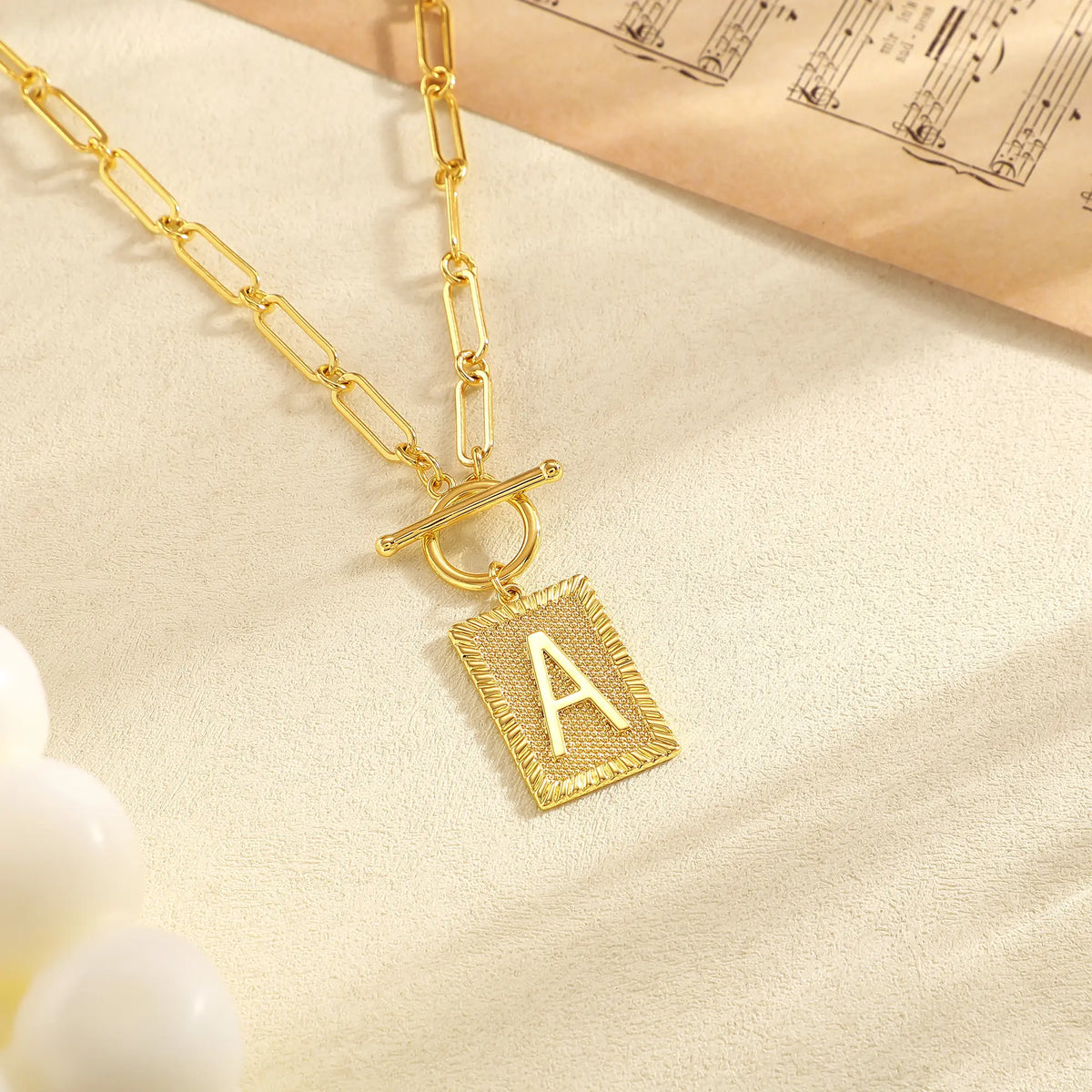 Tewiky 14K Gold Plated Neclace for Women Initial Necklaces for Women, Toggle Clasp Square Letter Pendant Necklace Trendy Dainty Paperclip Chain Necklaces Jewelry Gifts, Gift