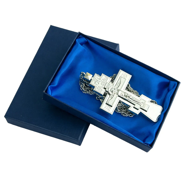 Eastern Orthodox Cross Medallion Pendant Design Necklace Chain Necklaces 47" Chain Zinc Alloy Crucifix Religious Jewelry Gift for Men and Women Faith Pendant Necklace