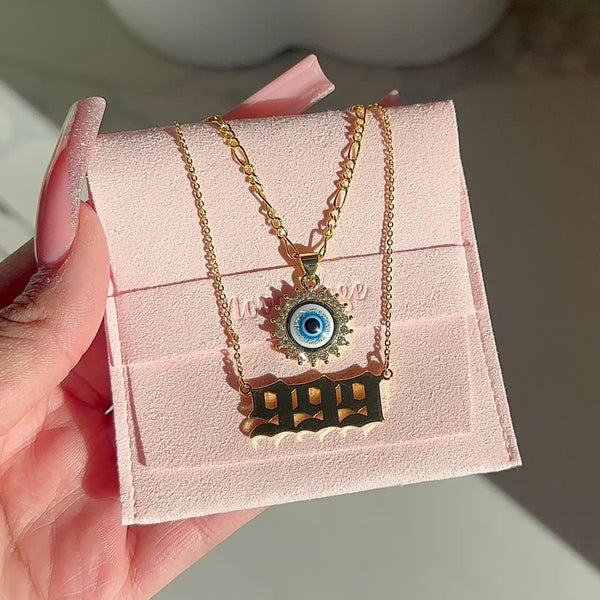Angel Number and Evil Eye Necklace Set