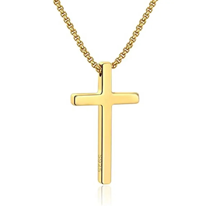 Men'S Stainless Steel Plain Cross Pendant Necklace in Black/Silver/Gold, Box Chain 18 Inches