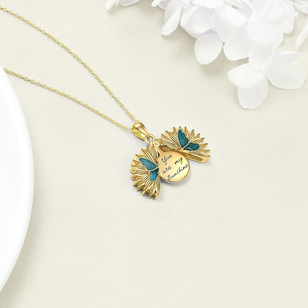 Sterling Silver Sunflower Locket Necklace You Are My Sunshine Engraved Pendant Necklaces Anniversary Jewelry for Her
