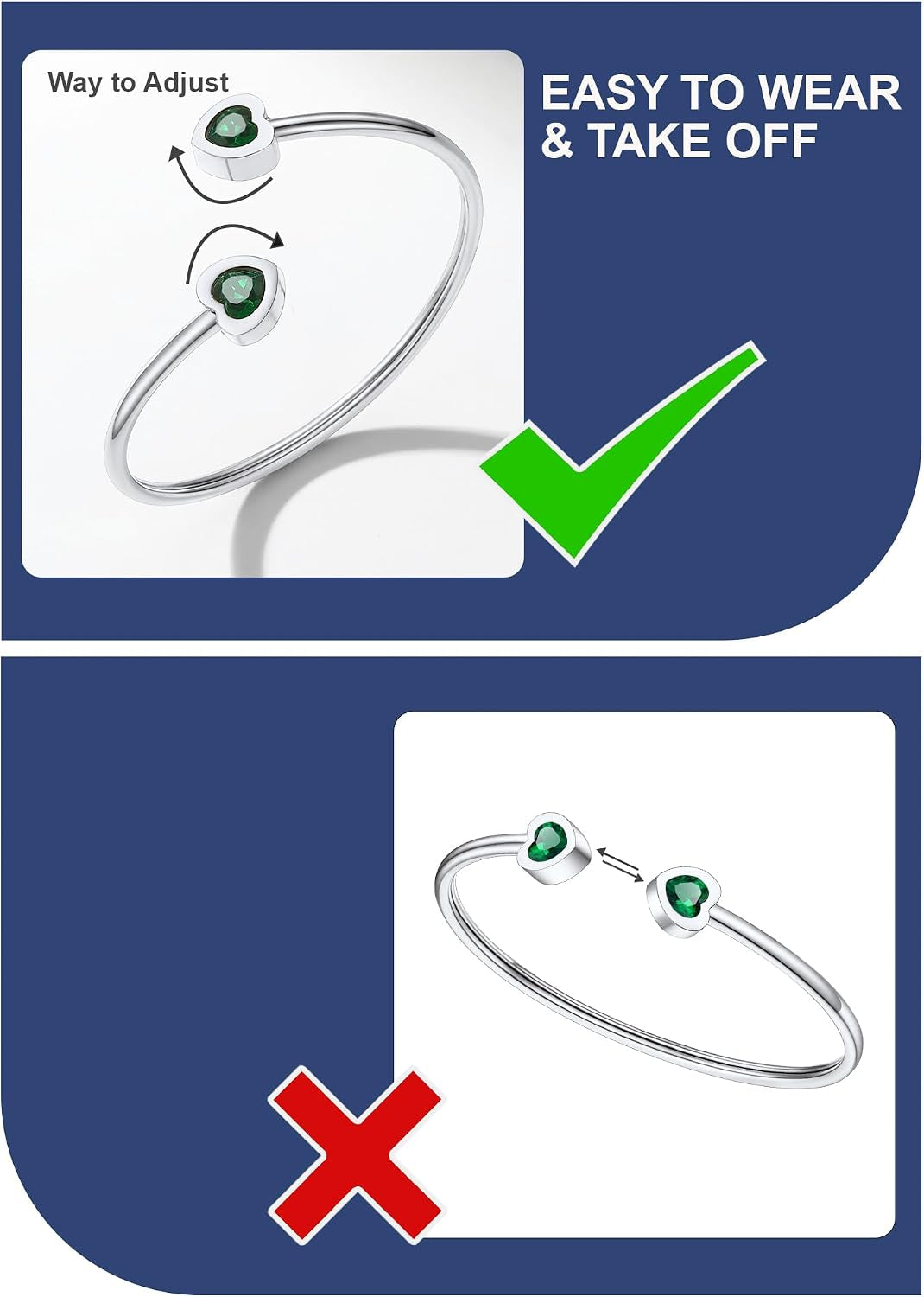 Stainless Steel Birthstone Bracelets for Women Cuff Bracelets