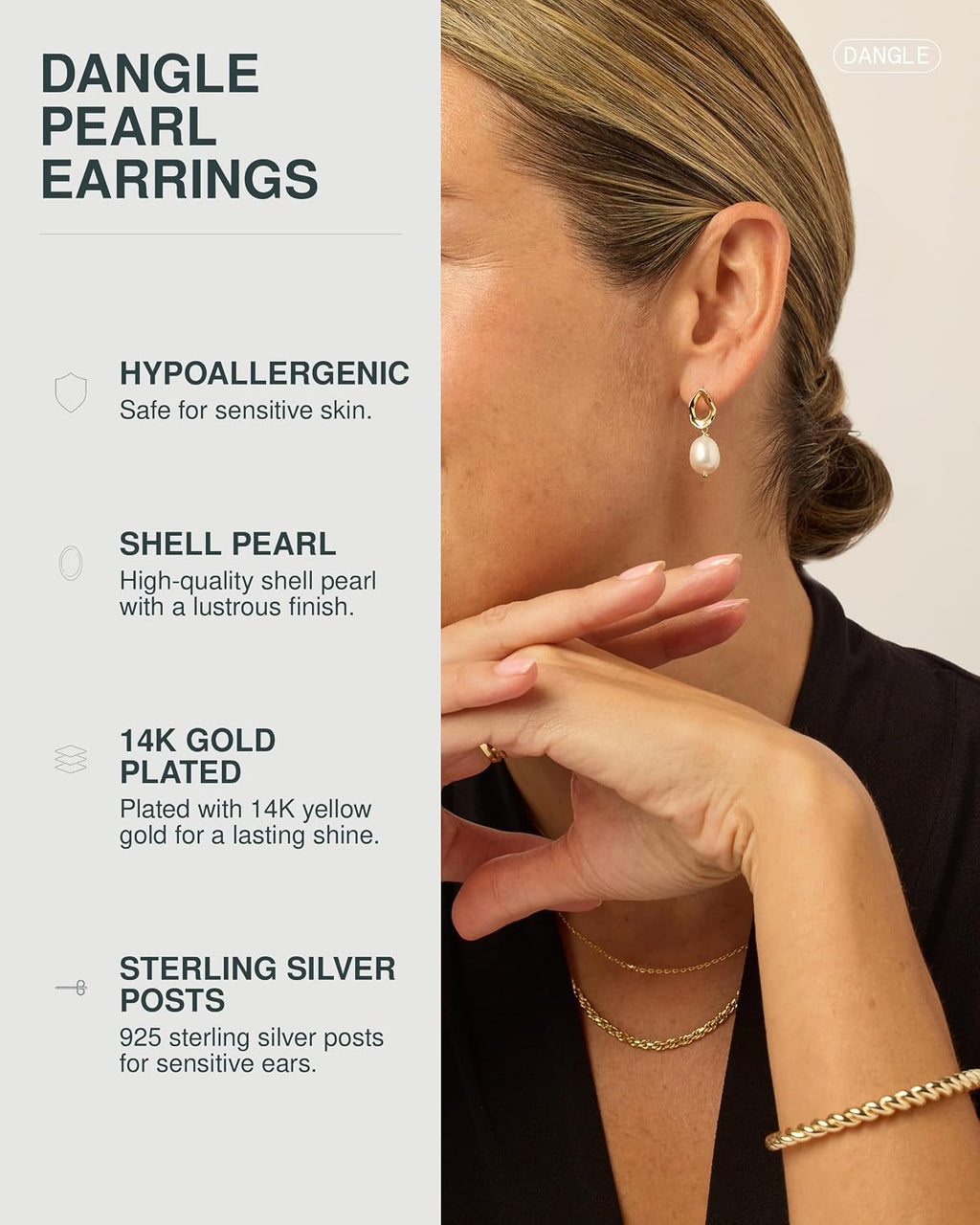 14K Gold Plated Pearl Earrings for Women, Statement Bridal Earrings