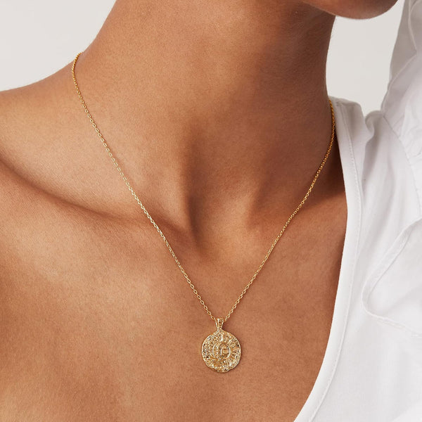 14K Gold Plated Engraved Coin Pendant Necklaces for Women