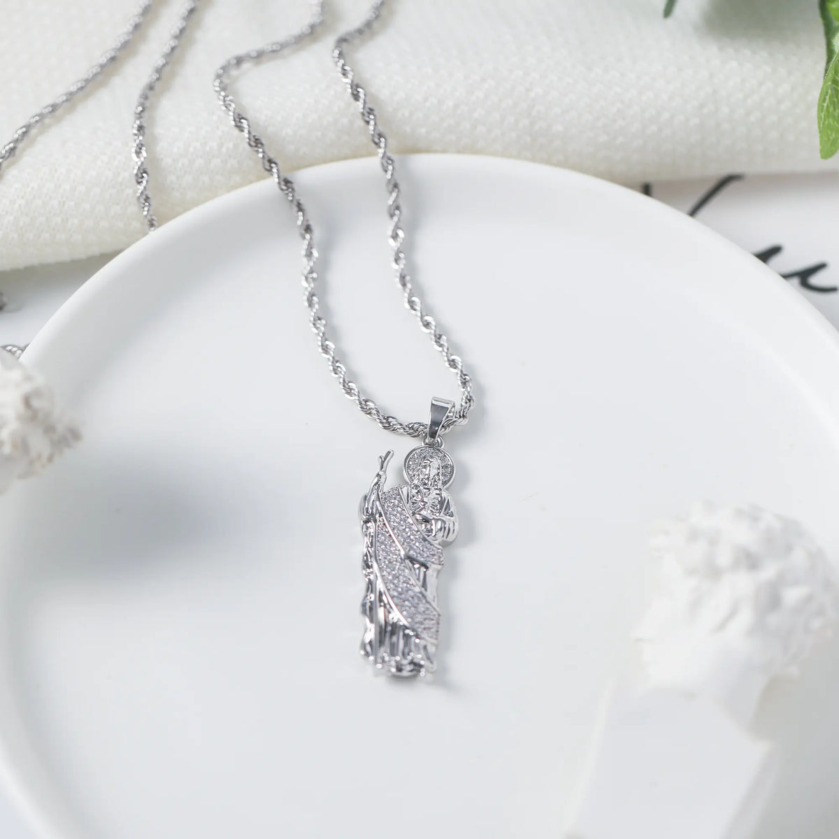 MYTYS San Judas Crystal Pendant Necklace, Gold Chain CZ Cubic Zircon Jewelry, Elegant Gift for Women