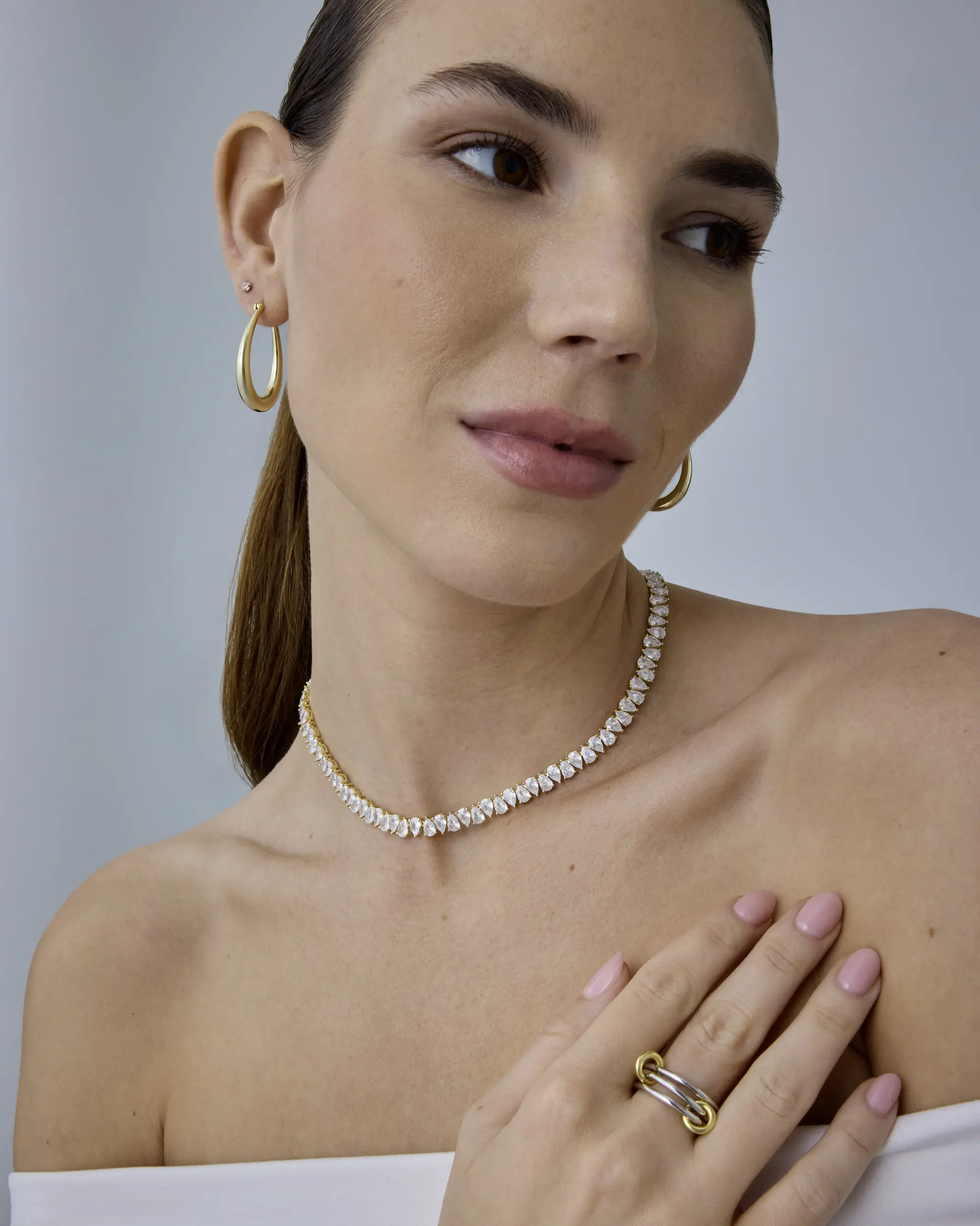14K Gold Plated Pear Cubic Zirconia Tennis Necklace for Women – Tennis Chain Necklaces – Sizes 15" and 18" Secondary image