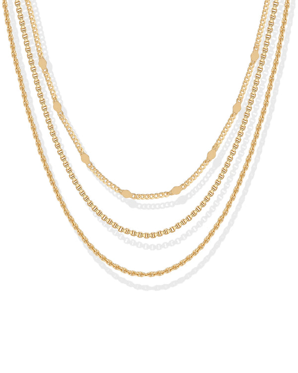 PAVOI 14K Gold Plated Layered Triple Chain Necklaces for Women - Fine Charm Jewelry - 0.55Mm 0.65Mm 0.7Mm Thick Trendy Necklace