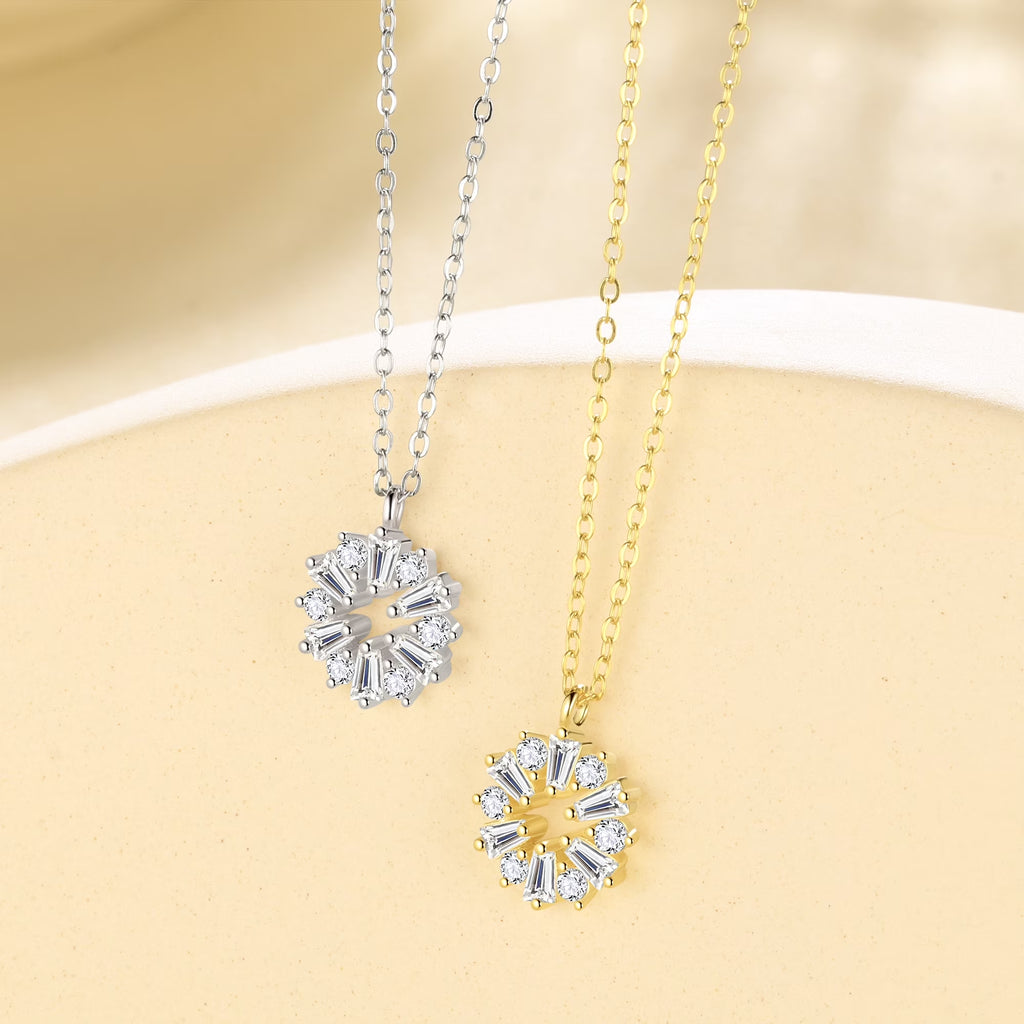 Gold Cute Necklace,Sterling Silver Dainty round CZ Pendant Necklaces for Women