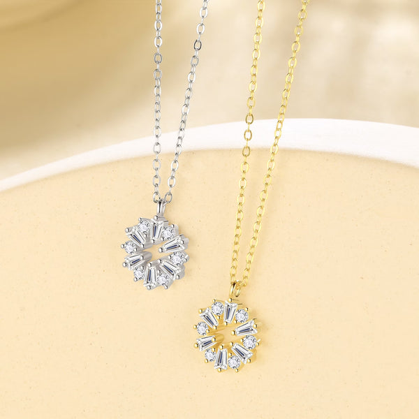 Gold Cute Necklace,Sterling Silver Dainty round CZ Pendant Necklaces for Women