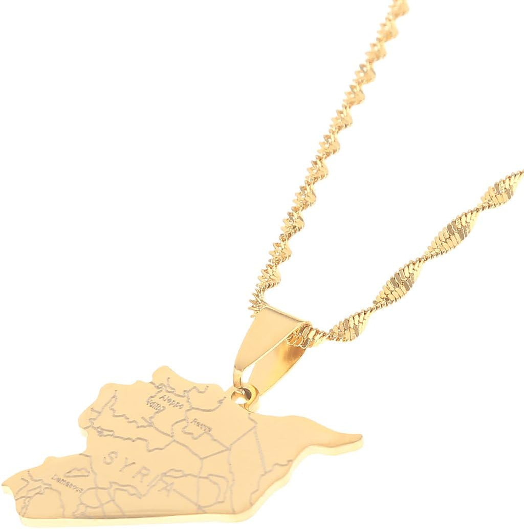 Stainless Steel Syria Map Flag Pendant Necklaces Syrians Jewelry