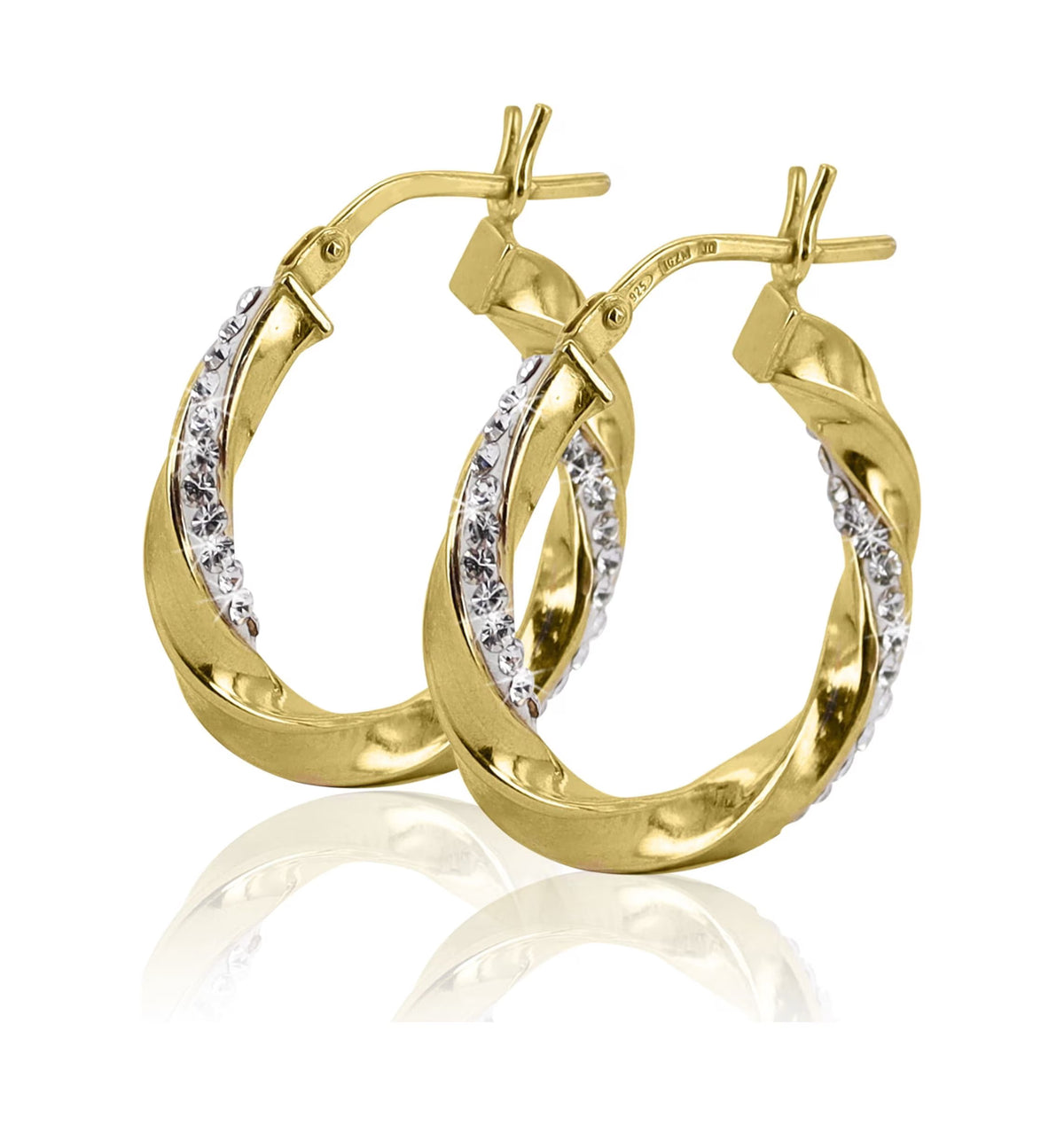 14K Gold Plated Crystal Twisted Hoop Earrings for Women – Elegant Round Statement Earrings