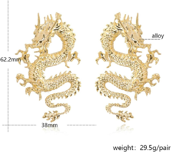Punk Dragon Earrings, Ancient Chinese Dragon Dangle Earrings for Women, Bohemian Dragon Animal Vacation Earrings for Ladies, Vintage Dragon Statement Earrings Summer Boho Jewelry