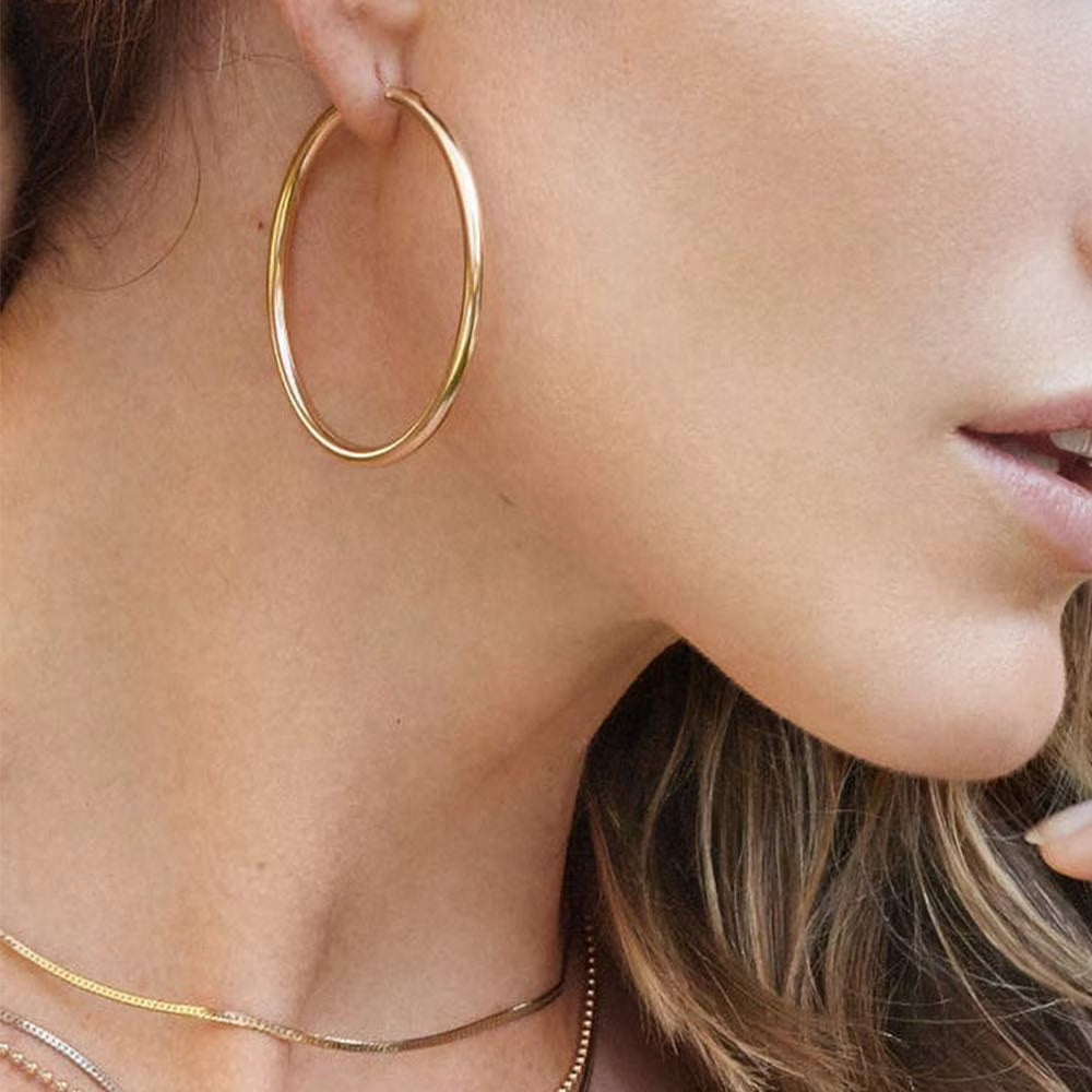 Thick Gold Plated Chunky Small Hollow Tube Hoops Earrings for Women Hypoallergenic Lightweight Jewelry Birthday Gift for Women 13/15/20/25/30/40Mm