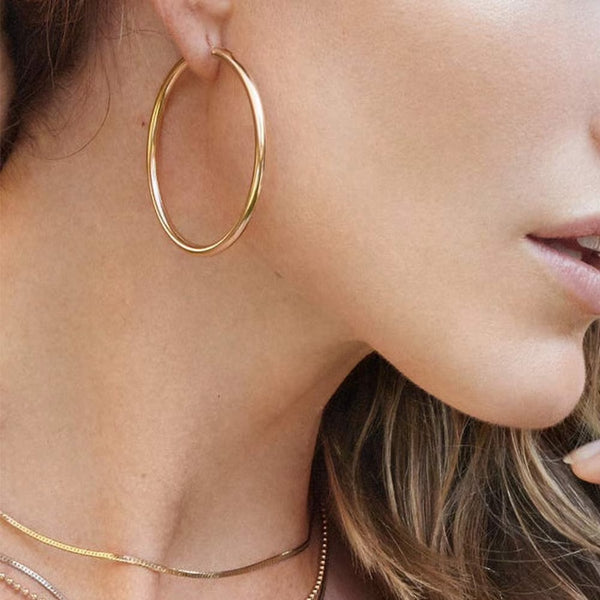 Thick Gold Plated Chunky Small Hollow Tube Hoops Earrings for Women Hypoallergenic Lightweight Jewelry Birthday Gift for Women 13/15/20/25/30/40Mm