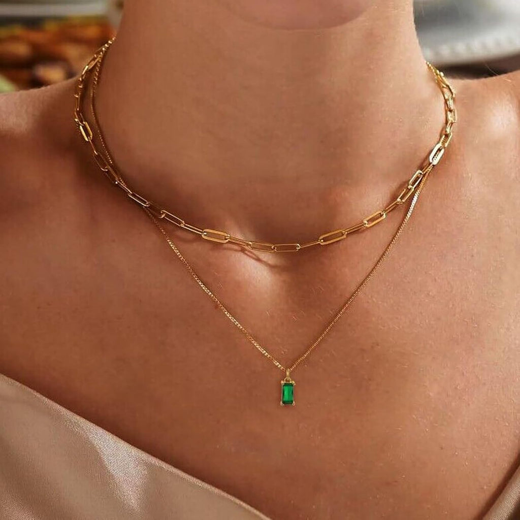 2 PCS 14K Gold Pendant Necklaces for Women, Birthstone