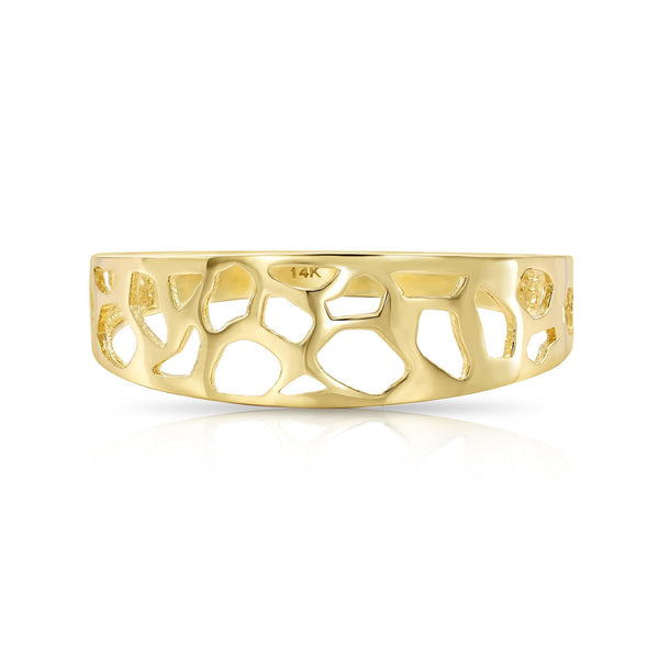 Solid 14K Gold Openwork Ring, 14K Yellow Gold Stackable Ring, Gift for Her, Unique Design Ring, Gift for Her, by TILO Jewelry