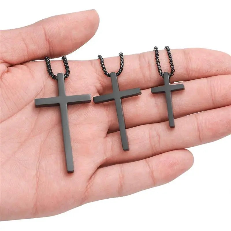 Men'S Stainless Steel Plain Cross Pendant Necklace in Black/Silver/Gold, Box Chain 18 Inches