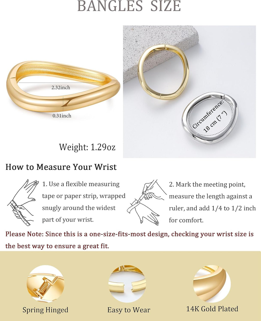 Bangle Bracelets for Women | 14K Gold Plated Trendy Wide Bracelets