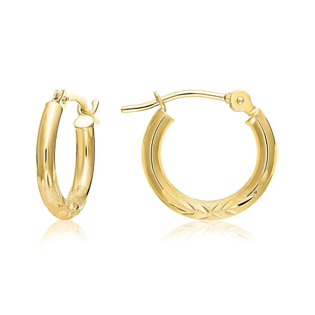 14K Solid Gold Hoops, Fancy Hand Engraved Hoop Earrings by TILO Jewelry, 2Mm Thin, Designed in New York City, by TILO Jewelry
