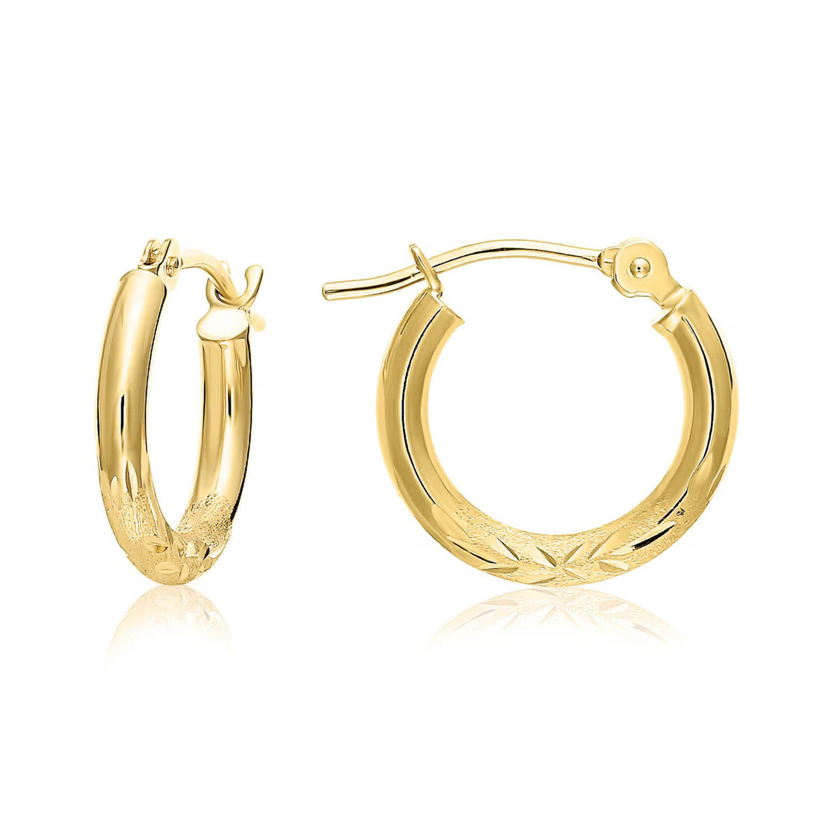 14K Solid Gold Hoops, Fancy Hand Engraved Hoop Earrings by TILO Jewelry, 2Mm Thin, Designed in New York City, by TILO Jewelry
