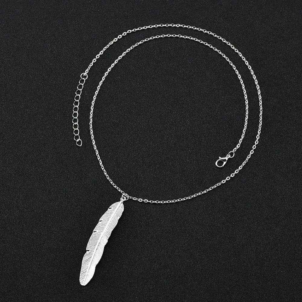 Vintage Simple Feather Pendant Necklaces Women Long Necklace Colar Jewelry Gifts