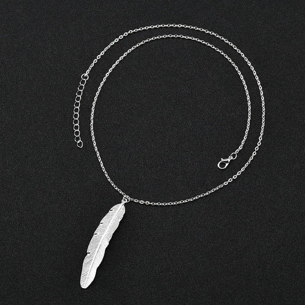 Vintage Simple Feather Pendant Necklaces Women Long Necklace Colar Jewelry Gifts