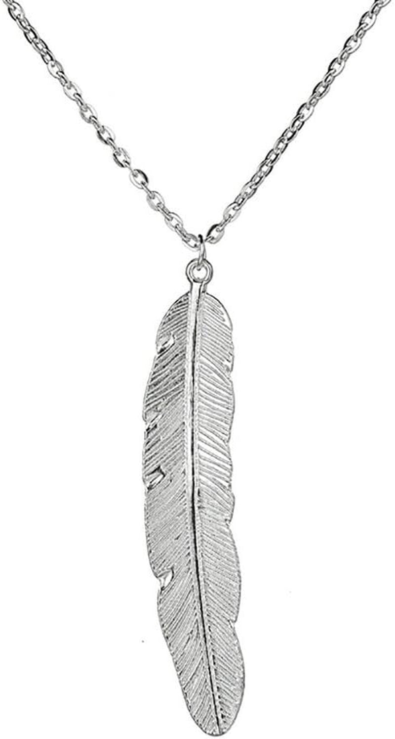 Vintage Simple Feather Pendant Necklaces Women Long Necklace Colar Jewelry Gifts