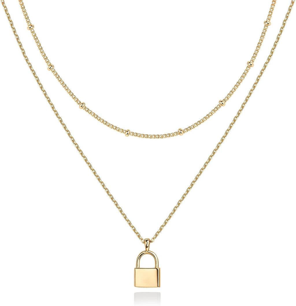14K Gold Plated Layering Necklaces for Women, Cute Motif Pendants